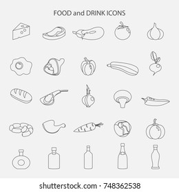 Vector set of food and drink line icons