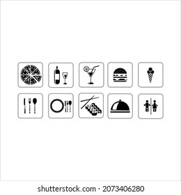 Vector set of food and drinks icons for restaurant isolated on white background. Cafe vector pictograms