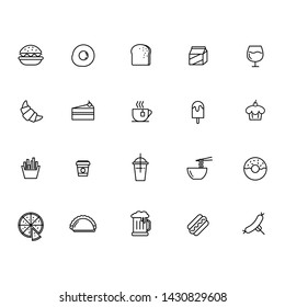 Vector set food and drinks line icon. 