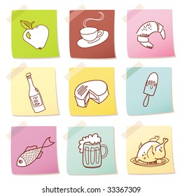 conjunto vectorial de ícono de alimento en papel de nota