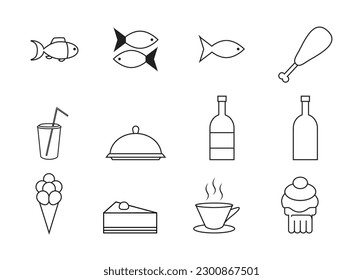 A vector set of food icons. An isolated collection of deli, cafe or restaurant symbols