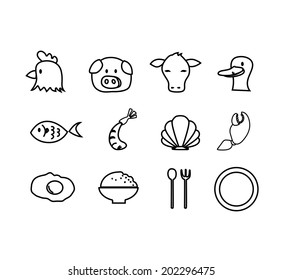 Vector Set of Food ingredient and Cookware icon