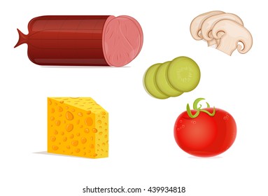 vector set food, Ingredients for pizza