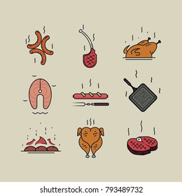 Vector set with  food and kitchen symbols.