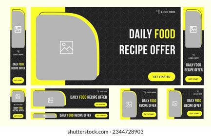 Vector set of food recipe web banner template design social media posts, fully editable vector eps 10 file format