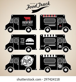 Vector Set Of Food Truck On Black