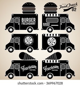 Vector set of food truck on vintage background