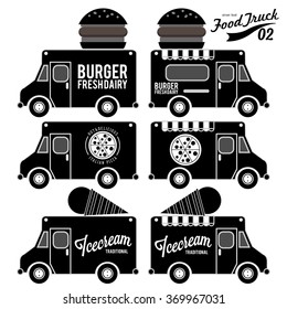 Vector Set Of Food Truck On Vintage Background