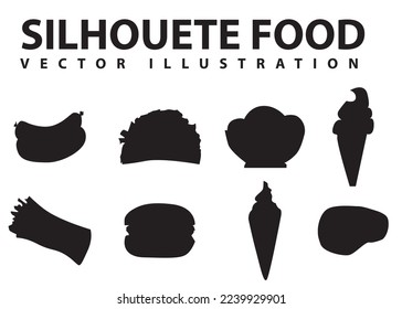 vector set of food, vegetable, drink silhouette black collection on white background