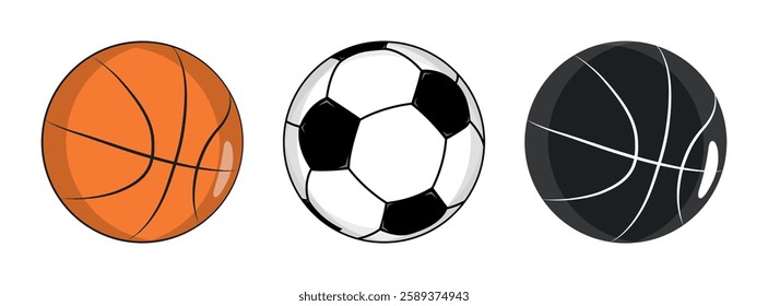 Vector set of football and different basketball illustrations
