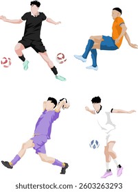vector set of football player actions with several jersey colors