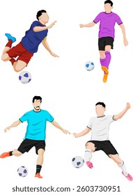 vector set of football player actions with several jersey colors