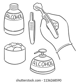 vector set of forcep, alcohol and sterile cotton