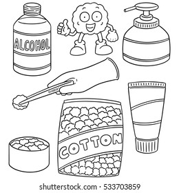 vector set of forcep, alcohol and sterile cotton