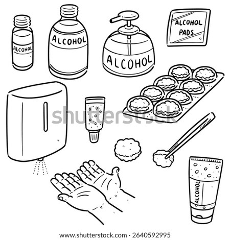 vector set of forceps, alcohol and sterile cotton