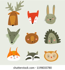 Vector set of forest animals in cartoon style