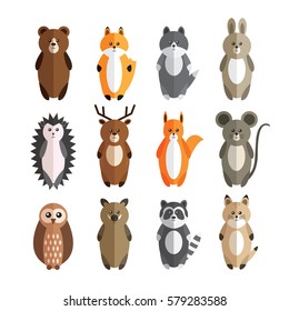 Vector set of forest animals. Animals flat design. Children's collection with images of animals.