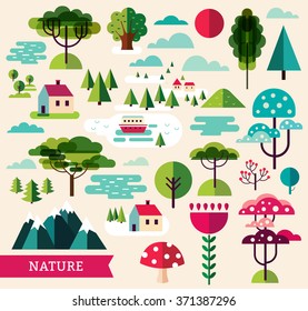 Vector Set Of Forest Plants And Trees