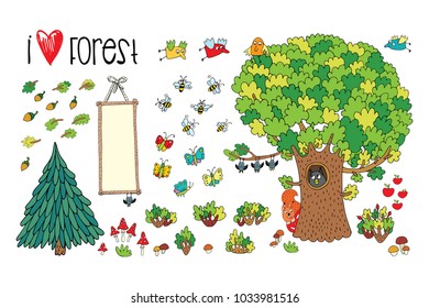 Vector set with forest theme.