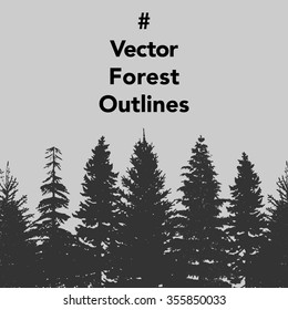 Vector set of Forest trees outlines. Great collection of pine and fir trees for your design.