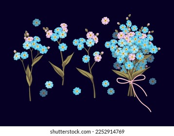Vector set of forget me not flowers