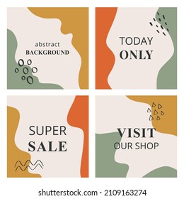 Vector set of four abstract backgrounds. Modern trendy illustration. Flat style. Every element is isolated. Ready template for social media, blogging, smartphone. Design of business, marketing, poster