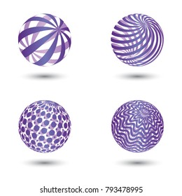 Vector set of four abstract spheres with shadow. Logo design.