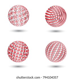 Vector set of four abstract spheres with shadow. Logo design.