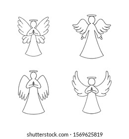 Vector set of four angels outline on white background. Religion decorative elements for New year, Christmas card