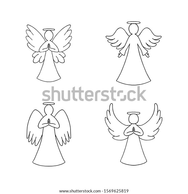 Vector Set Four Angels Outline On Stock Vector (Royalty Free ...