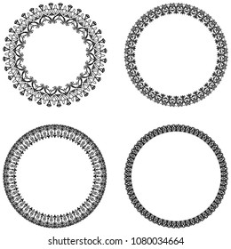 Vector set of four black and white round frames.