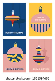 Vector set of four Christmas greeting card/poster designs with Christmas tree toys