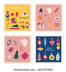 Vector set of four Christmas square greeting card designs