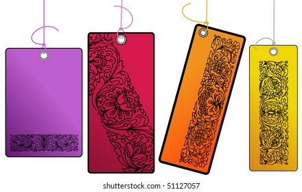 vector set of four colored ornamental tags