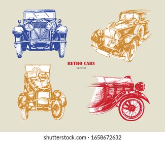 Vector set of four colored retro cars.