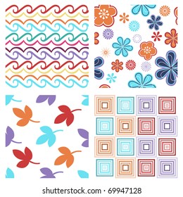 Vector set of four colorful modern seamless pattern