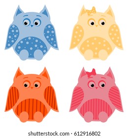 vector set of four colorful owls