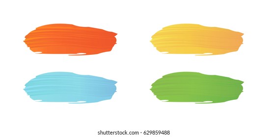 Vector set of four colors brush strokes isolated on white background. Grunge symbol.Abstract art for design. Illustration frame with place for text.