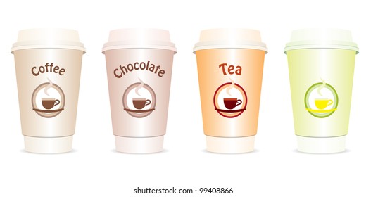 Vector set of four cups with drinks to go