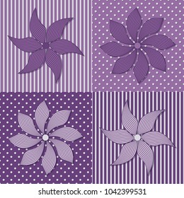 Vector set of four decorative striped flowers