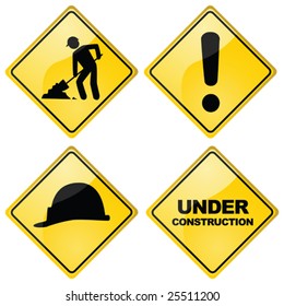 Vector set of four different glossy construction traffic signs