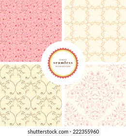 Vector set of four floral seamless backgrounds.