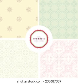 Vector set of four floral simple seamless backgrounds.