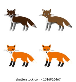 Vector set of four foxes in various colors