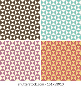 Vector set of four geometric seamless triangle background patterns 