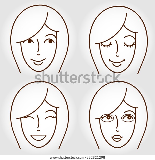 Vector Set Four Girl Faces Different Stock Vector Royalty
