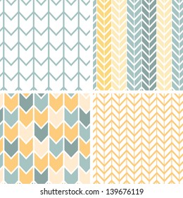 Vector set of four gray and yellow chevron patterns and backgrounds