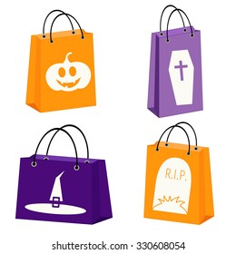 vector set of four Halloween paper bags with Halloween symbols