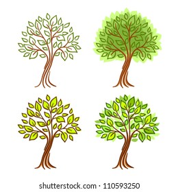 Vector set of four hand drawn trees
