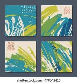 Vector set of four hand drawn abstract designs. Colored backgrounds designed for notebook covers or any kind of print media. Color compositions. 